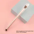 Dual-head makeup brush with golden aluminum handle and angled brow and flat liner heads - Lying Silkworm + Eyeshadow Brush