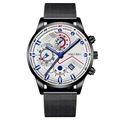 Fashion business men's watch with black stainless steel mesh strap and silver dial - White Dial Blue Pointer Black Case