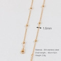 18K gold plated 304 stainless steel chain necklace, 1.6mm width, 40+5cm length - Gold Large Bead Cable Chain