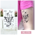 Waterproof temporary tattoo featuring butterfly and cross design in black finish - RC-779 Cross Butterfly