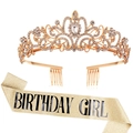 Birthday crown and gold glitter sash set for girls featuring Birthday Girl black lettering - One Size / Set 24 (Gold Crown + Gold Girl Sash)