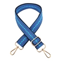 Detail of blue polka dot woven strap with adjustable golden metal hardware for bags - Dark Blue
