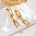 Pendientes de eslabones en forma de U bañados en oro de 18K sobre base de piedra - Pendientes de botón (5585) / Dorado