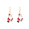 Detail of Christmas Santa Claus drop earrings with festive red enamel and gold finish hooks - Santa Holding a Flag