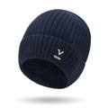 Marineblaue Herren-Strickmütze mit warmem Fleecefutter und V Sports-Textillabel - Einheitsgröße / Blau