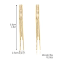 Long gold chain tassel earrings with sparkling rhinestones, 9.3cm drop length - Gold Zircon Narrow Tassel