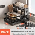 Égouttoir à vaisselle noir en acier inoxydable avec porte-ustensiles et planche 41x29x23cm - Double couche Noir avec porte-ustensiles et porte-planche à découper (Acier inoxydable)