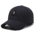 Men's navy blue winter golf hat with thickened ear protection and sport emblem - Navy Blue
