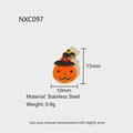 Detailed view of an orange pumpkin charm with black bat motif and precise dimensions - NXC097-Pumpkin with Wizard Hat