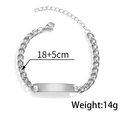 Polished silver stainless steel bar bracelet with Cuban links, 18+5cm length and 14g weight - 18+5cm / Men's Bracelet (Steel) with Extension Chain