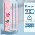 Pink HB cartoon ergonomic pencil set for students with 12 pieces and grip holes - Pink Cute Pet Girl-12PCS Box-HB / 12 Pieces / Pink