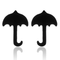 Detailed view of black umbrella-shaped stud earrings with glossy finish and mirror reflection - 255/Umbrella / Black