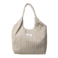 Große beige Nylon-Schultertasche mit Faltenstruktur und Kiss You Self Aufdruck - Khaki