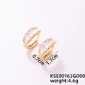 Boucles d'oreilles créoles dorées avec zircons rectangulaires, mesurant 1,7 cm par 0,7 cm - Or+Blanc