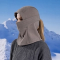Máscara de invierno de forro polar gris café con abertura para coleta para esquí - Talla única / Gris