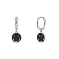 S925 sterling silver drop earrings with minimalist black enamel smiley face pendants - Silver Black Smiley Face (JQH0081-SS-2)