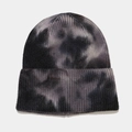 Close-up of black and grey tie-dye pattern on soft knitted winter beanie hat - M (56-58cm) / 2# Black Grey Tie-dye
