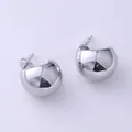 Minimalist liquid lava dome earrings in polished silver metal with secure silicone backs - Silver XLEH042-1 (Half Moon Mirror)