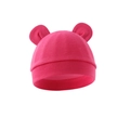 Detail of rose red baby beanie with cute round ears in soft knitted texture - One Size / Rose Red
