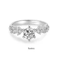 Classic six-prong solitaire ring with side diamond accents in polished silver finish - White Gold (1 Carat) Ljz-143 / Adjustable Open