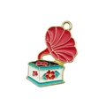 Vintage red gramophone enamel alloy charm with floral details for DIY jewelry - Red Gramophone