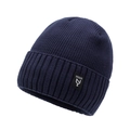 Winter rib-knit beanie in navy blue with stylish NY&JA patch for thermal warmth - One Size / Navy Blue