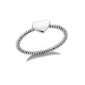 Detailed macro view of heart-shaped ring with twisted rope silver band design - Silver