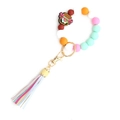 Cross keychain with colorful silicone beads, pink bow basket charm and leather tassel - Bow Basket