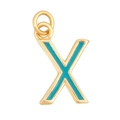 Golden letter X charm pendant with turquoise enamel inlay for jewelry making - Sky Blue - Letter X