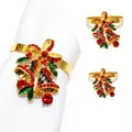 Detail of Christmas bell napkin ring with red and green rhinestones and golden finish - Bell Bow Style 23
