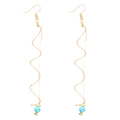 Golden spiral wave tassel earrings with natural blue turquoise beads for women - Sky Blue Bead Spiral Earrings / Blue