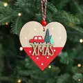 Wooden heart Christmas ornament with red wood texture and sparkling XMAS letters - Red Heart Pendant