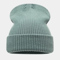 Gros plan du bonnet en tricot vert sauge montrant la texture côtelée détaillée - 228# Vert Haricot