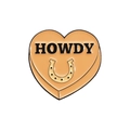Spilla a cuore in smalto arancione con ferro di cavallo dorato e scritta Howdy - Ferro di Cavallo HOWDY