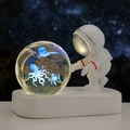 Astronaut night light with 3D inner carved octopus crystal ball on a white base - Sphere / Octopus (Multicolor Light)