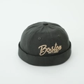 Detail of dark grey kids miki hat with beige Boston embroidery and cotton twill texture - Boston - Army Green / 52cm (2-5 Years)