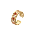 Detail of gold adjustable ring with red and white enamel hearts and textured edges - Red White Heart Ribbed (J522-1)