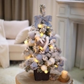 Mini tabletop Christmas tree with blue bows, snow flocking and warm LED lights - 60cm Sky Blue Angel Feather Tree (With Lights)
