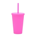 Pink 16oz double-layer plastic tumbler with matching straw and matte finish - 450ml / Fluorescent Rose Red N