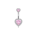 Silver-tone belly button ring featuring pink heart-shaped cubic zirconia and crystals - Single Heart Belly Ring