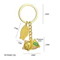 Golden lucky cat keychain with fish bone charm and detailed product dimensions - Fortune Cat / Gold