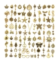 Assorted antique bronze DIY alloy charms including tree, key, and feather pendants - M316-Mixed Antique Gold-100pcs