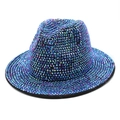 Sparkly purple rhinestone fedora hat for stage performance and party events - M (56-58cm) / Blue-Purple Gradient