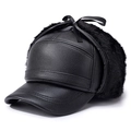 Gorra de invierno para hombre en cuero sintético negro con orejeras gruesas de pelo - Estilo Béisbol Negro