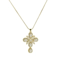 Elegant 18k gold plated brass cross necklace with sparkling clear cubic zirconia stones - Gold Multi-Diamond Cross Flower (FP240301)