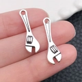 Miniature silver alloy wrench pendant charms for DIY jewelry making on fingertip - Wrench / 7x24mm 0.9g