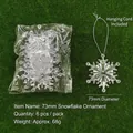 Pack of 6 transparent 73mm snowflake ornaments with silver strings for Christmas decor - Snowflake / 73mm