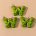 Macro detail of green resin letter W charms with 3D rose textures for DIY jewelry - Letter W / 10 Pieces Pack / Green
