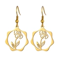 Golden flower pendant earrings in a wavy circular frame for women birthday gift - Gold Color Iris