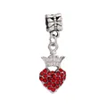 Detailed view of silver crown charm with sparkling red rhinestones for bracelets - 30-Crown Heart